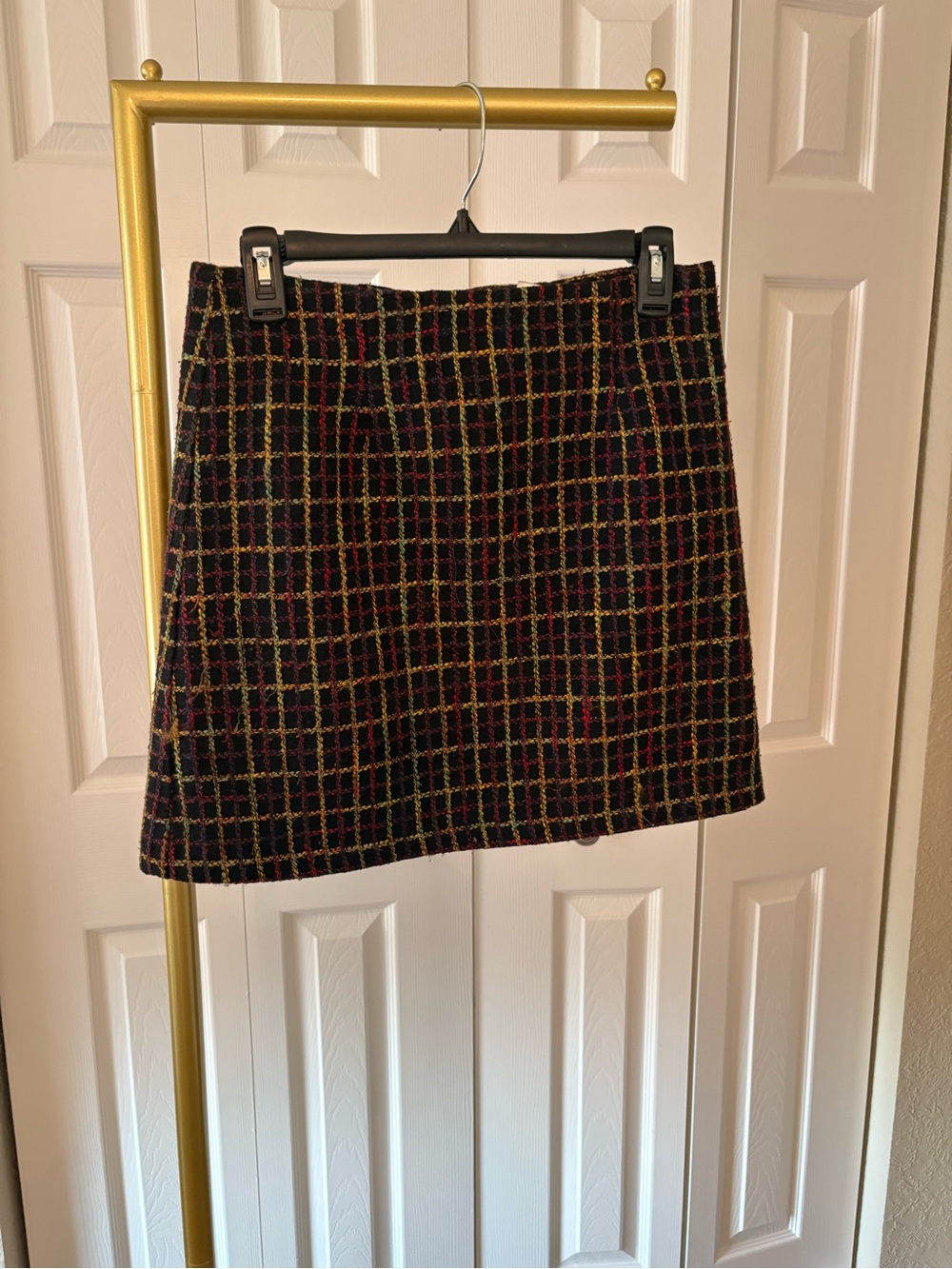 Anthropologie Hutch Tweed Windowpane Skirt Mini Multicolor Plaid, Old Money